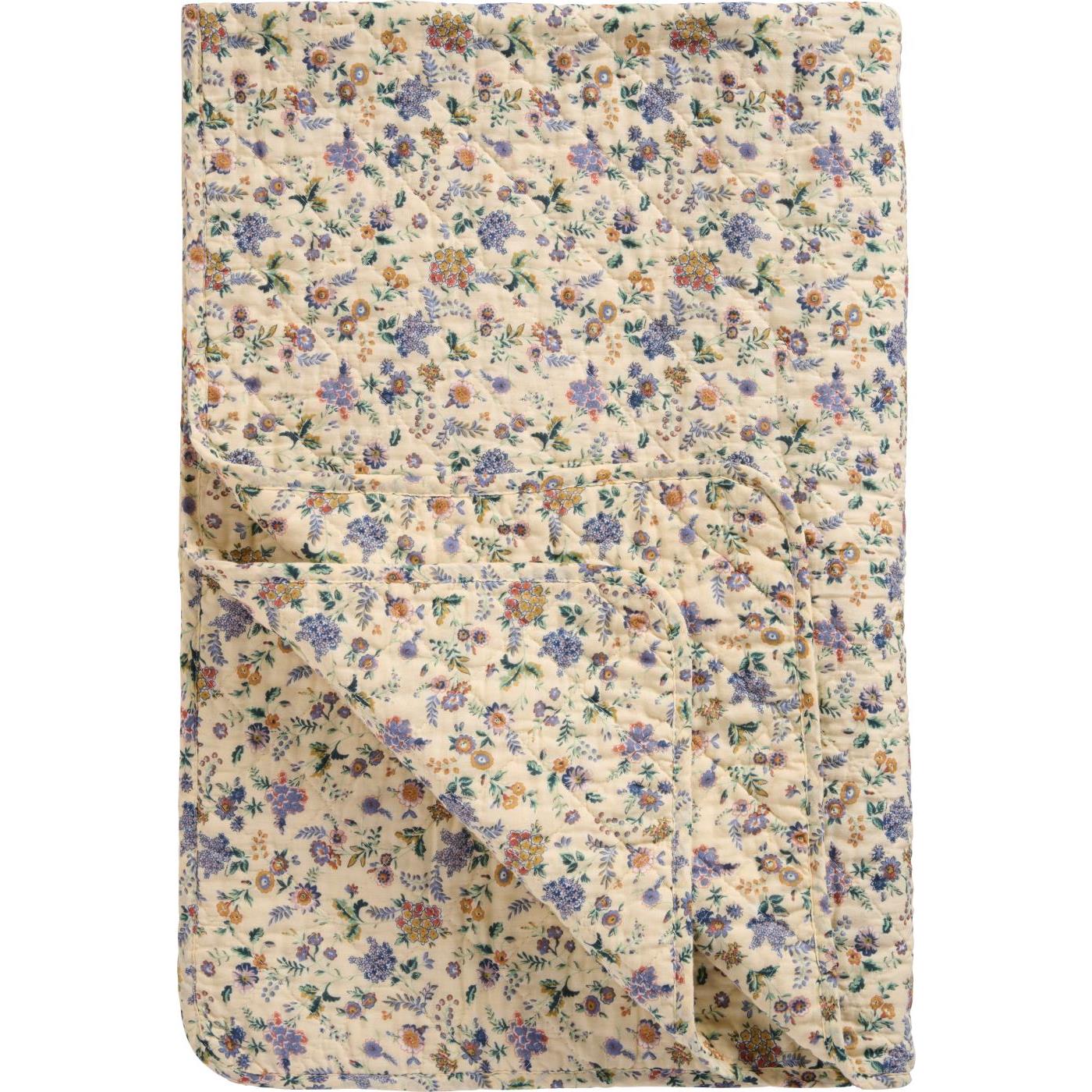 Quiltad pläd créme lila blomster 180 x 130 cm