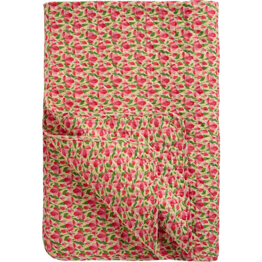 Quiltad pläd beige rosa blommor 180 x 130 cm