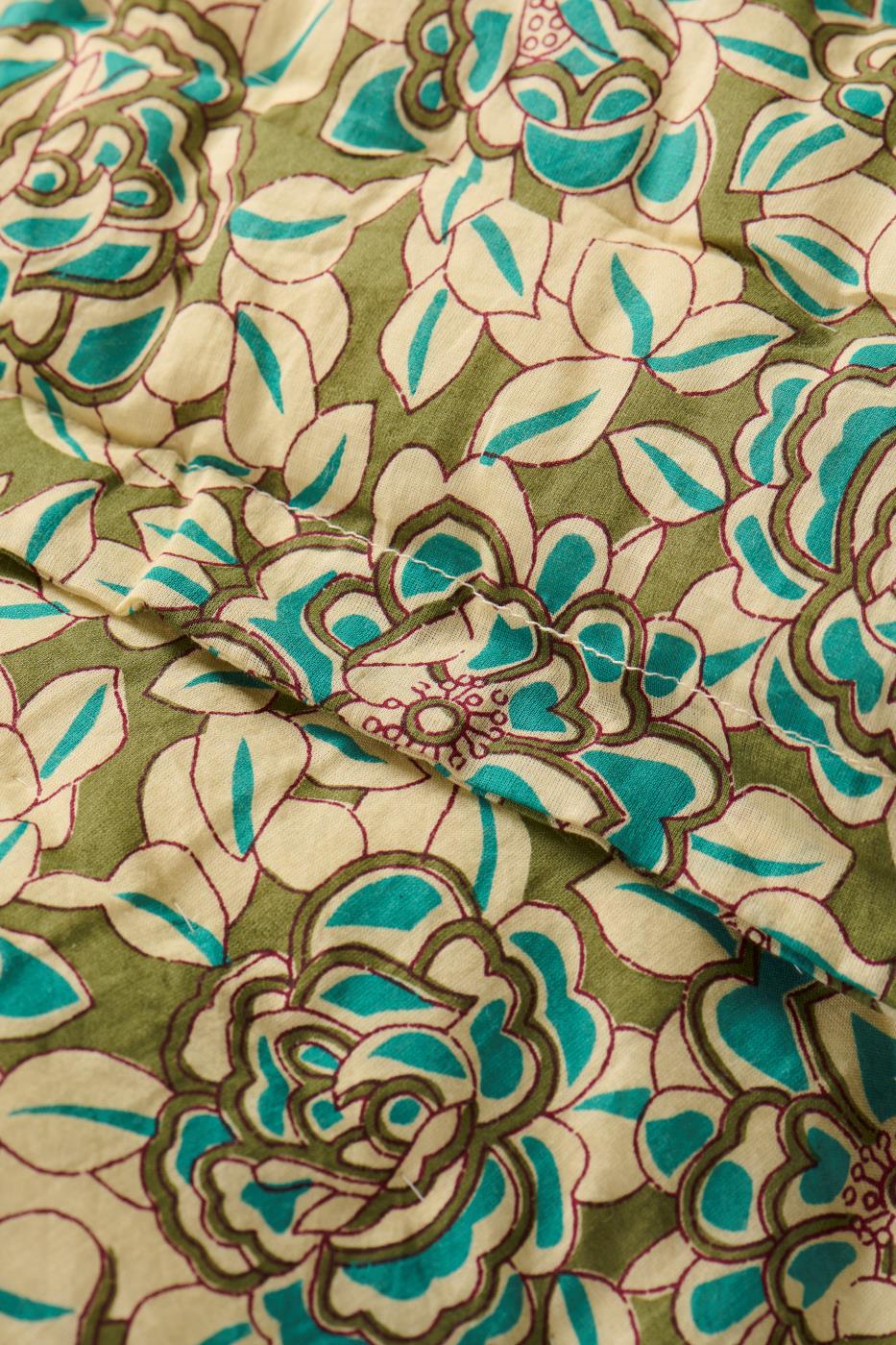 Vatteret plaid turkis blomster 170 x 130 cm