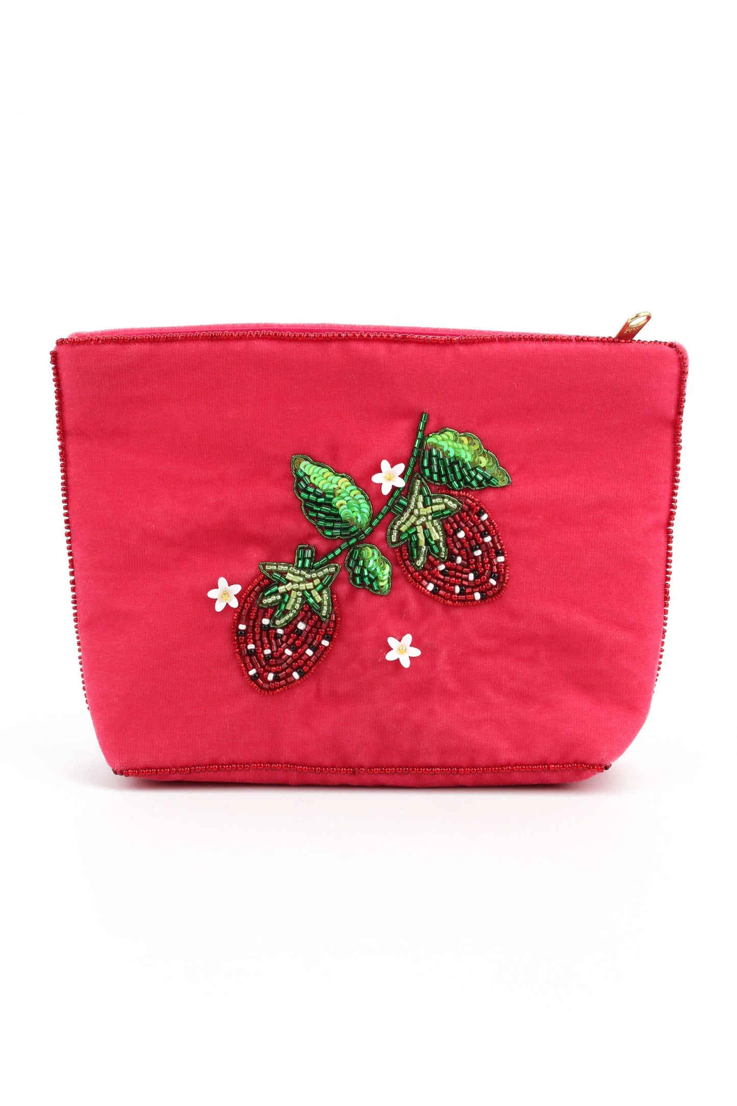 Broderad medium sminkväska/necessär Jordgubbar