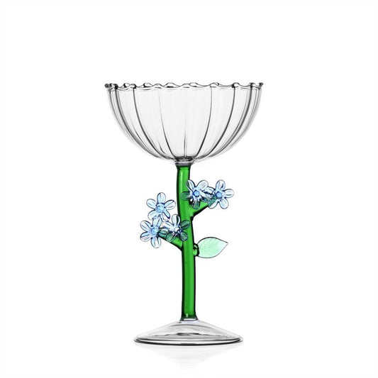 Champagneglas Coupe Botanica blå blommor
