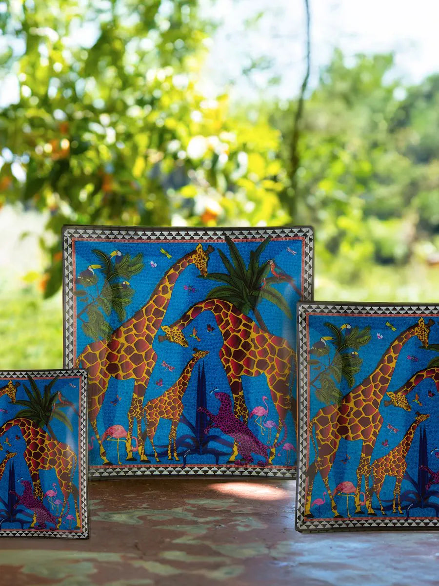 Glasfat Ortigia Giraffe 11 x 11 cm blå