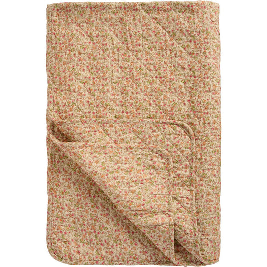 Quiltad pläd orange gröna blommor 180 x 130 cm