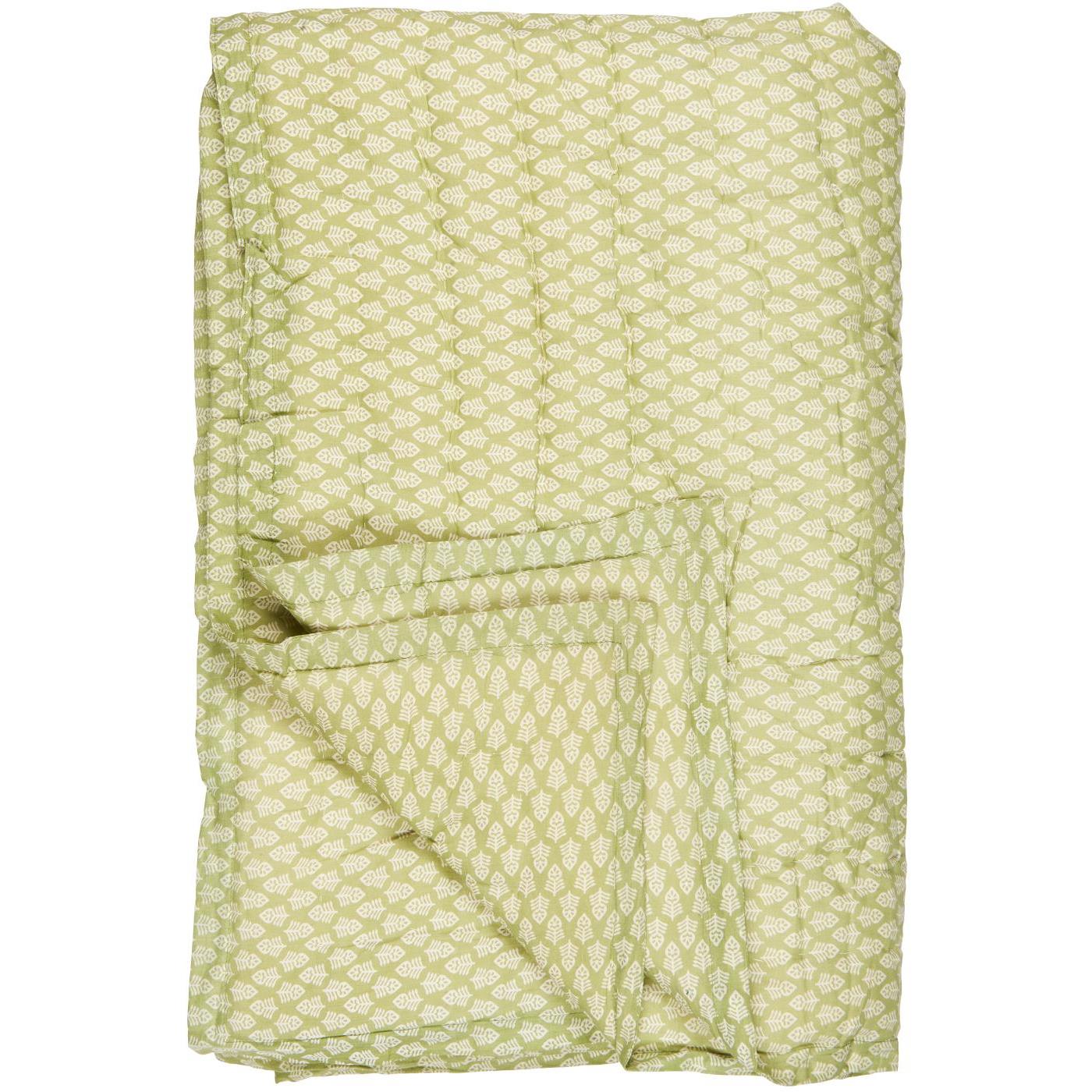 Quiltet plaid lysegrøn blomster 170 x 130 cm