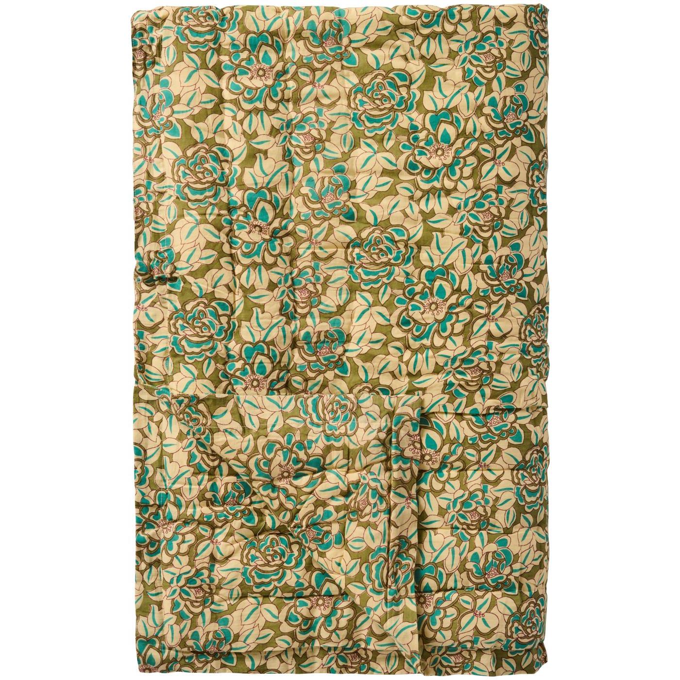 Vatteret plaid turkis blomster 170 x 130 cm