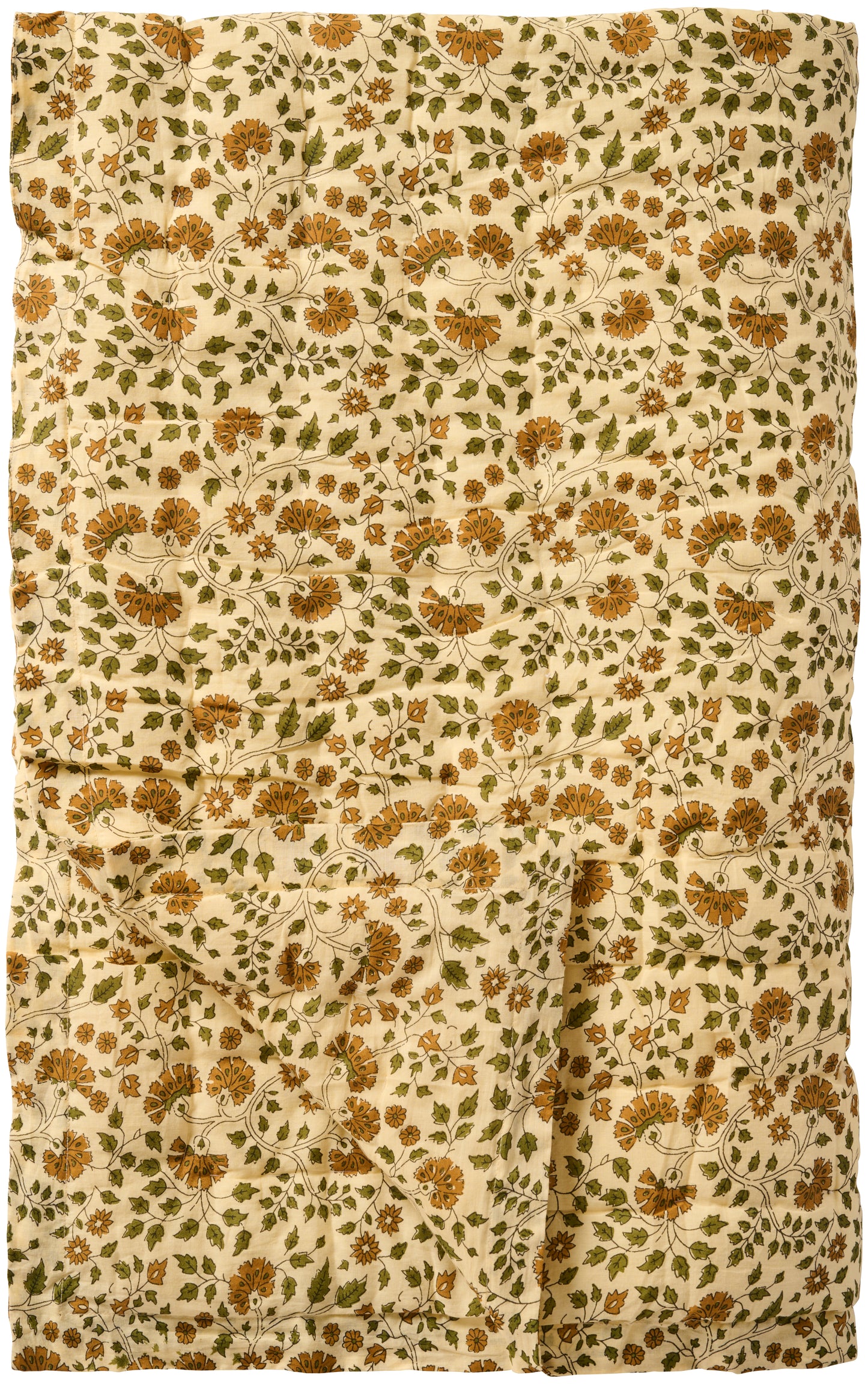 Quiltad pläd gul grön blommor 170 x 130 cm