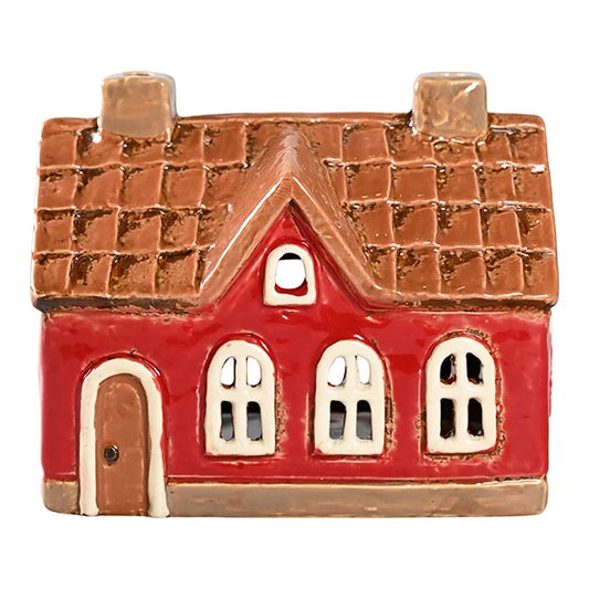 Danska hus till värmeljus rött skorstenar