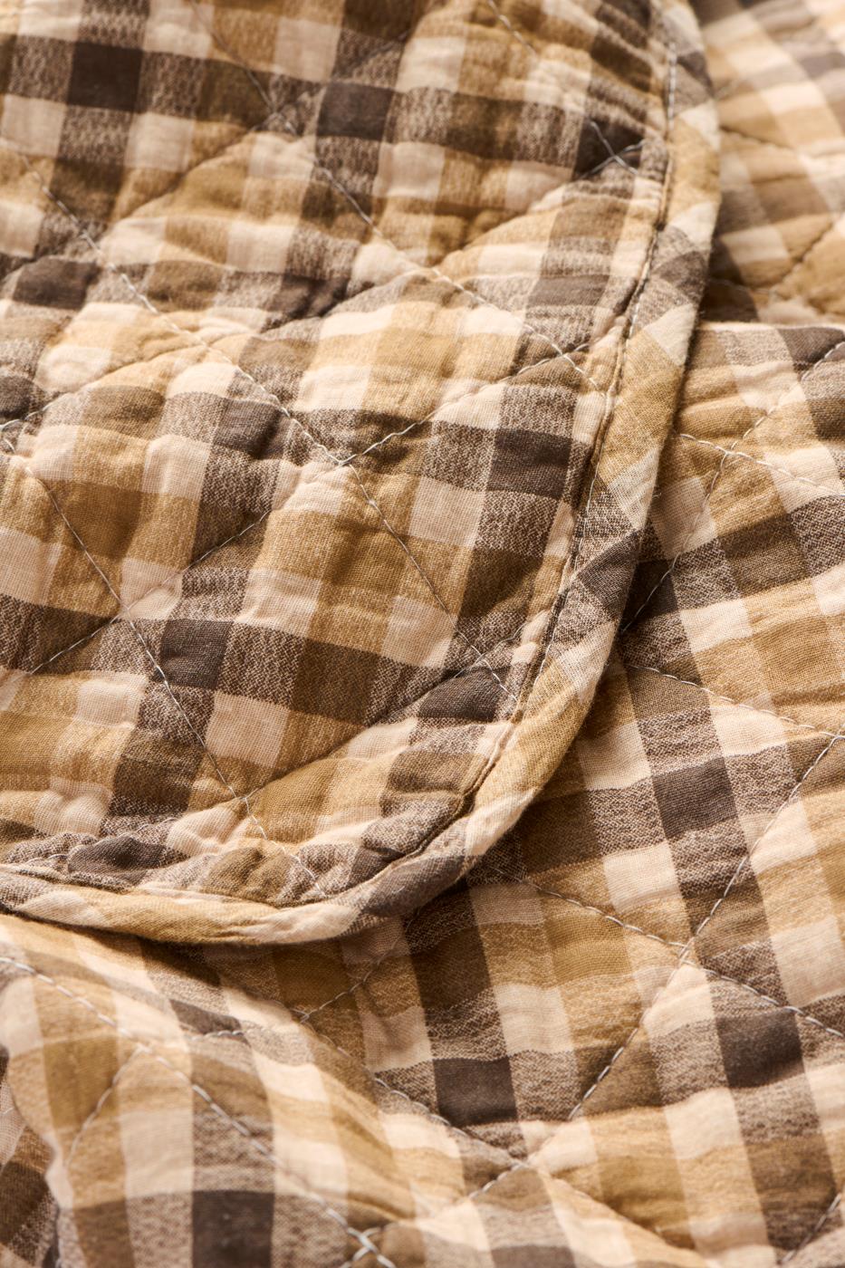 Quiltad pläd beige brun rutig 180 x 130 cm