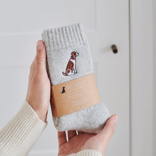 Strumpor med broderad hund - Springer Spaniel