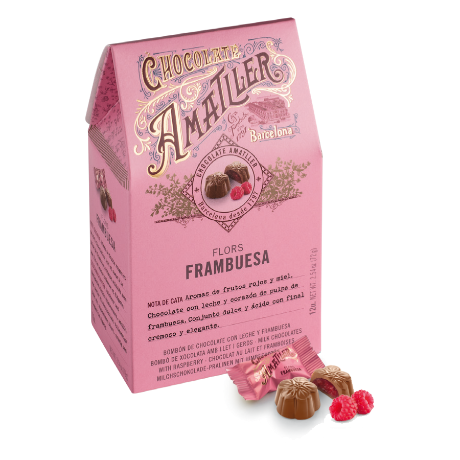 Amatller Presentask Chokladblommor ljus choklad hallon