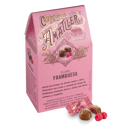 Amatller Presentask Chokladblommor ljus choklad hallon