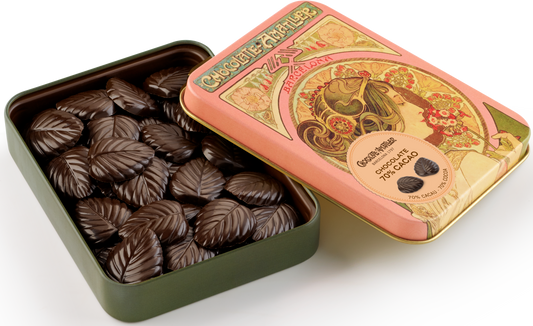 Amatller Plåtask löv mörk choklad 70%