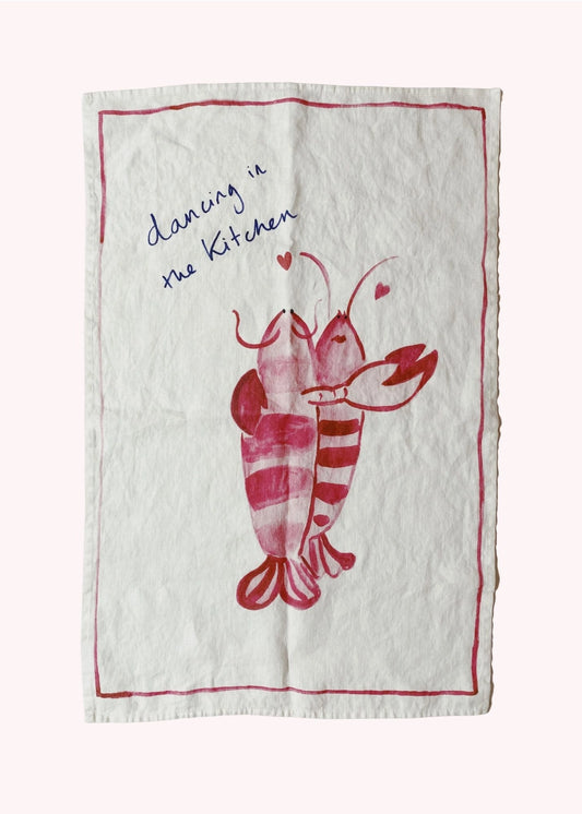 Kökshandduk linne - Dancing Lobster