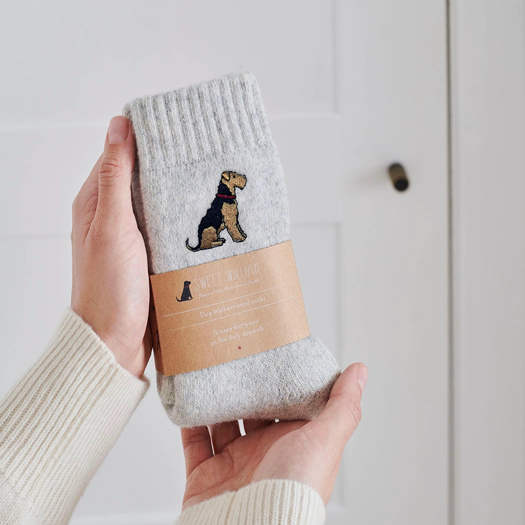 Strumpor med broderad hund - Airedaleterrier