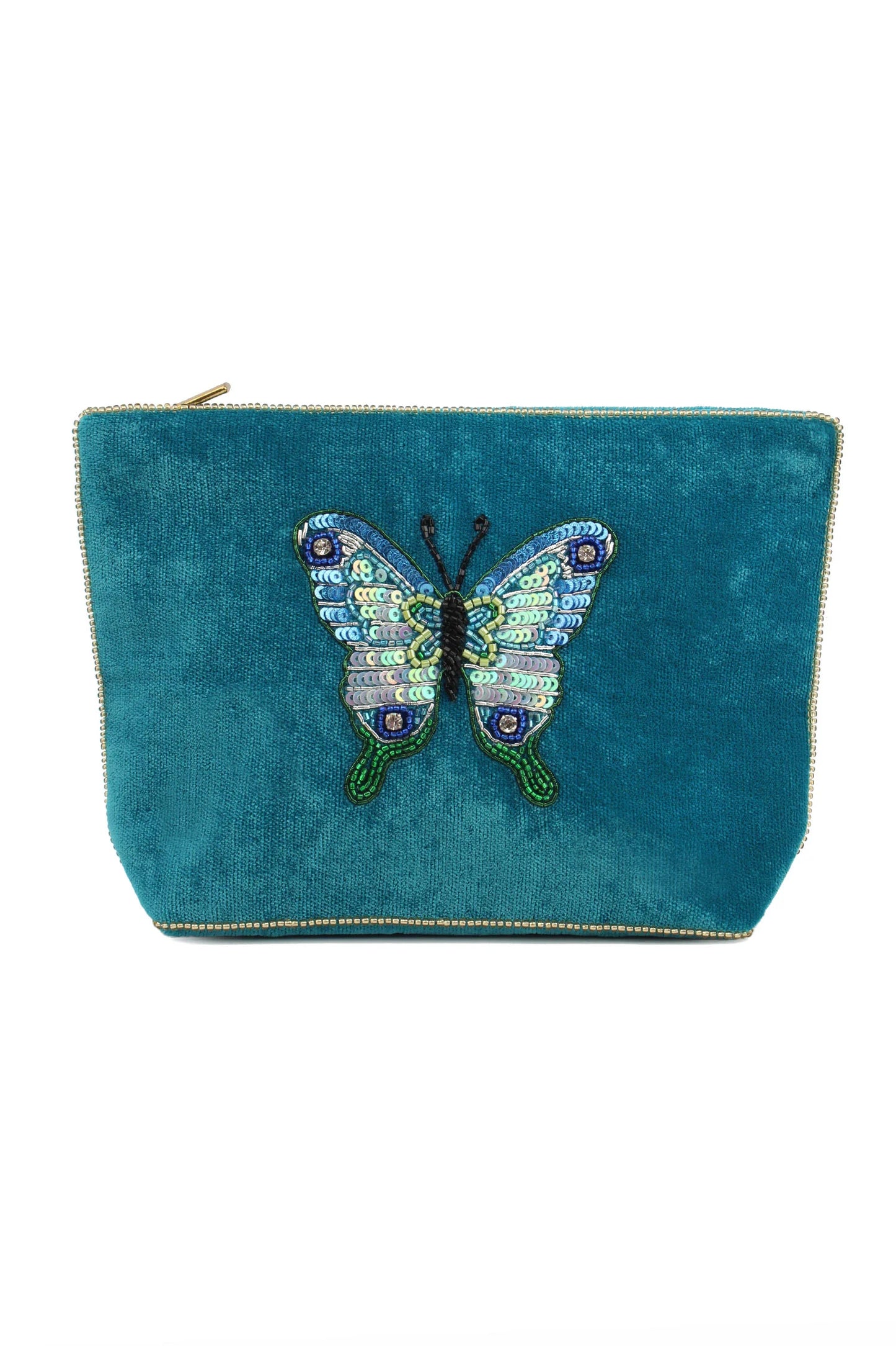Bestickter mittlerer Kosmetik-/Kulturbeutel blauer Schmetterling