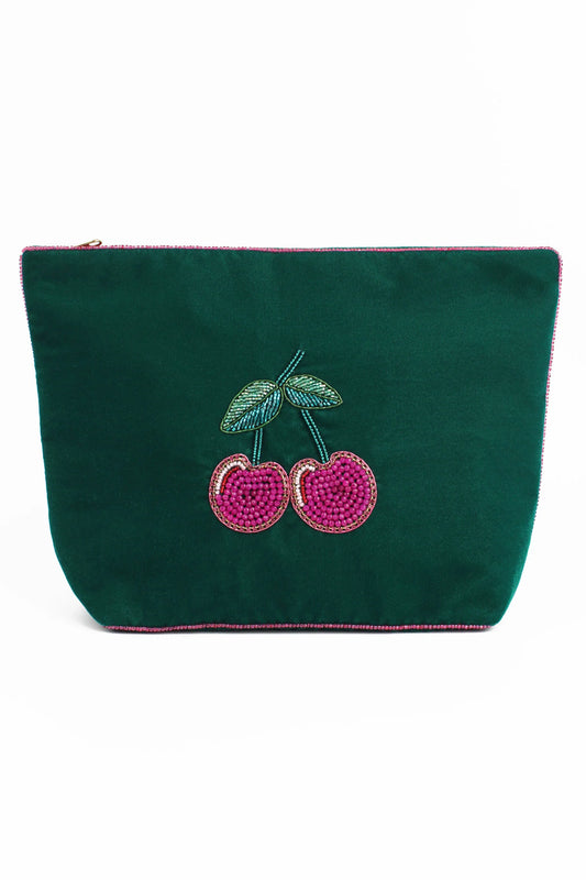 Broderad large sminkväska/necessär Körsbär