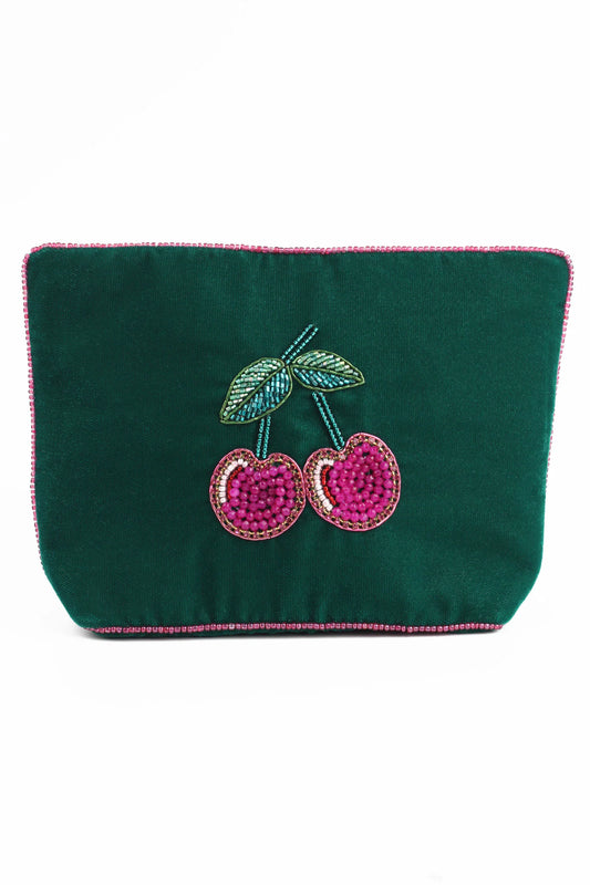Broderad medium sminkväska/necessär Körsbär