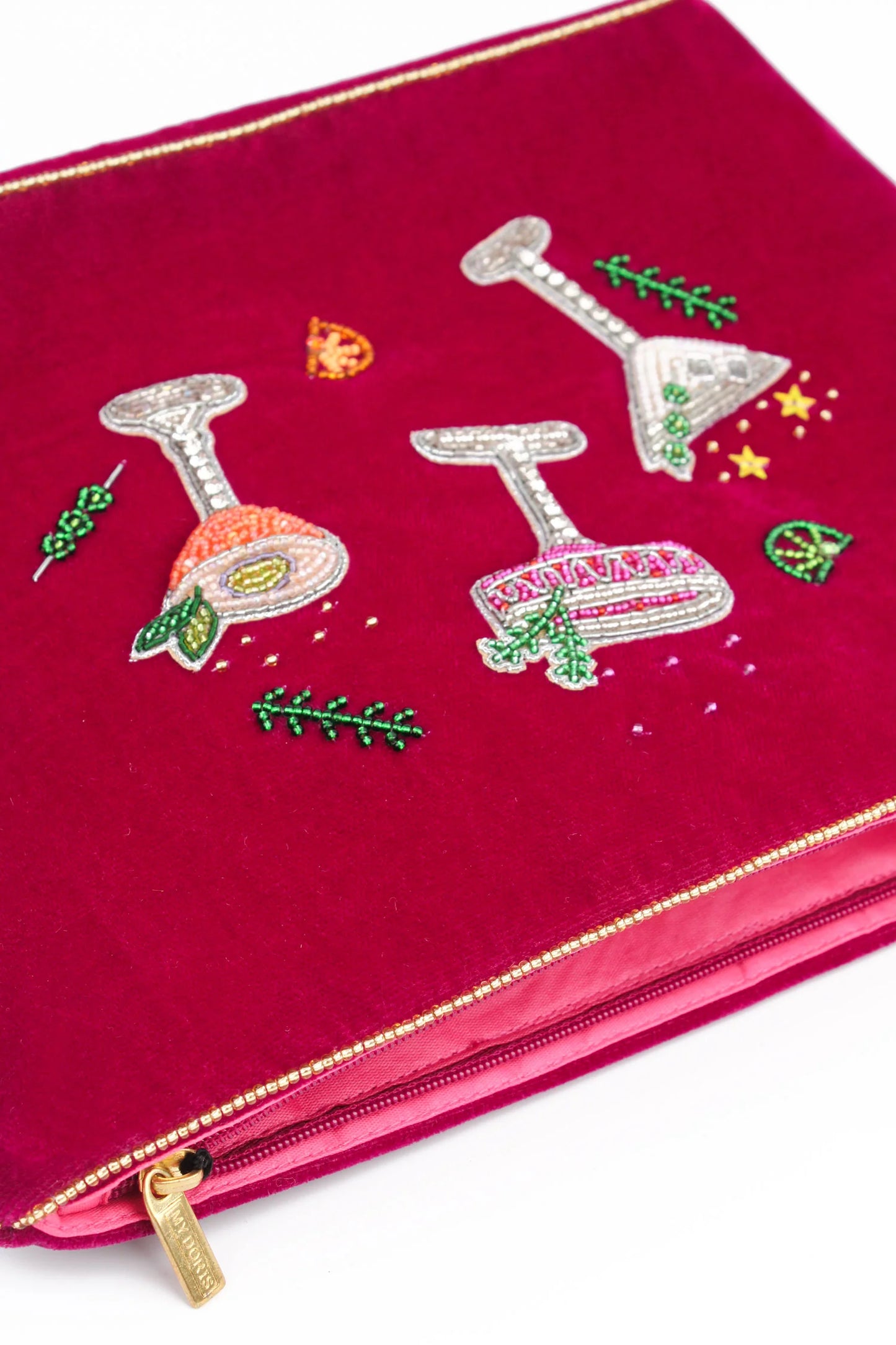 Broderad large sminkväska/necessär drinkar