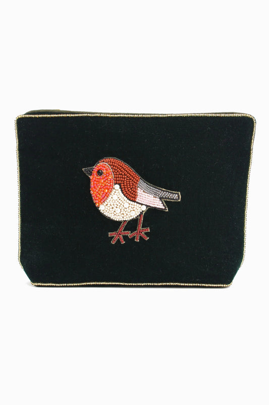 Broderad medium sminkväska/necessär Rödhake
