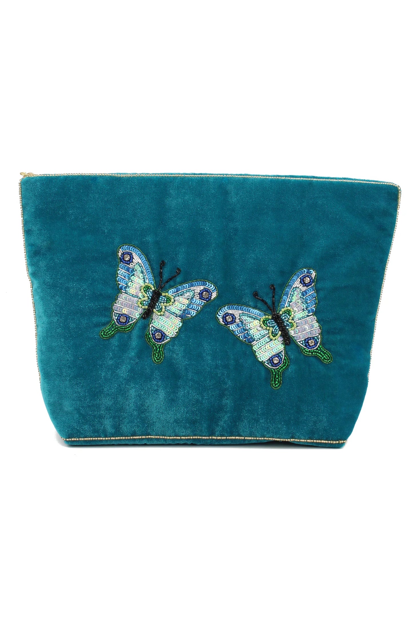 Broderad large sminkväska/necessär blå fjärilar