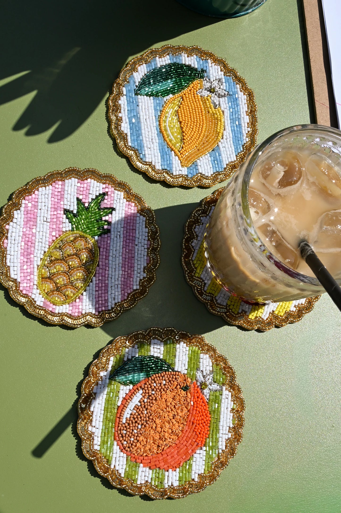 Coasters glasunderlägg frukter randig 4-pack