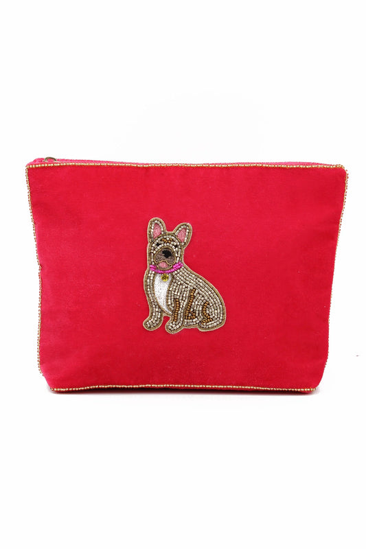 Broderad medium sminkväska/necessär Fransk Bulldog