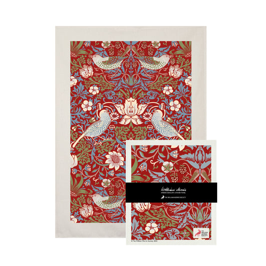 William Morris set kökshandduk och disktrasa Strawberry thief red