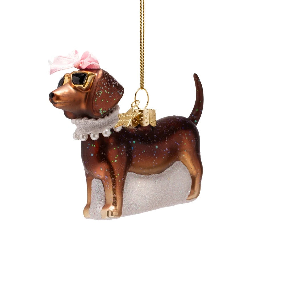 Julgranskula Hund med pärlor och solglasögon