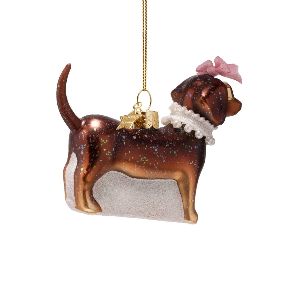 Julgranskula Hund med pärlor och solglasögon