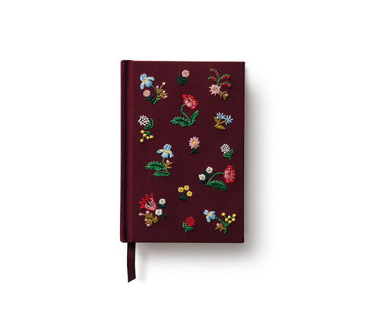 Skrivbok broderad med blommor vinröd Gracie