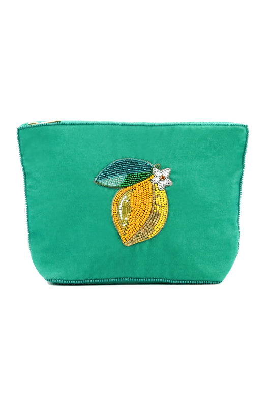 Broderad medium sminkväska/necessär citron