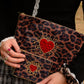 Broderad large sminkväska/necessär leopard hjärta