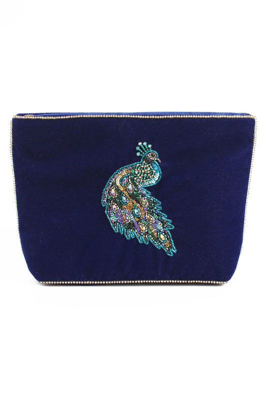 Broderad medium sminkväska/necessär Påfågel