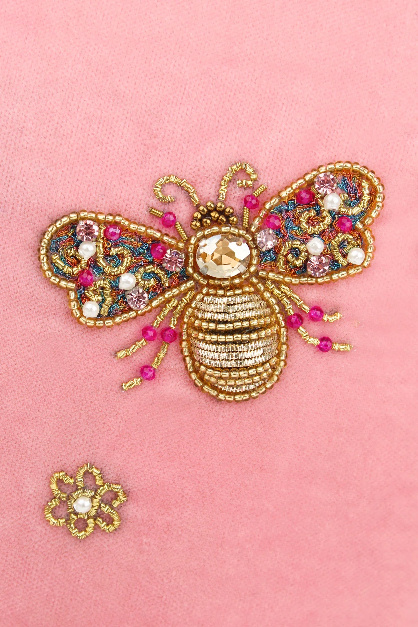 Broderad large sminkväska/necessär rosa bi