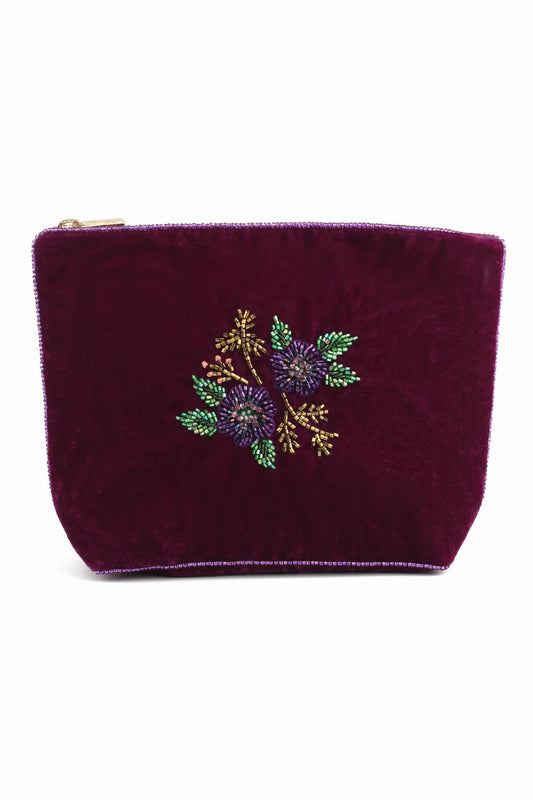 Broderad medium sminkväska/necessär lila blommor