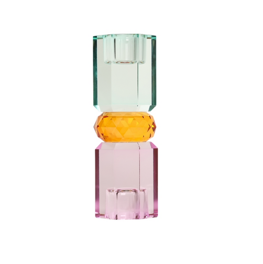 Ljusstake kristall mint/orange/rosa 15cm