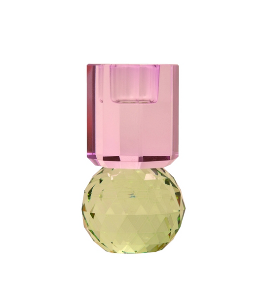 Ljusstake kristall rosa/grön 10,5cm
