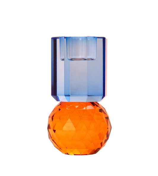Ljusstake kristall orange/blå 10,5cm