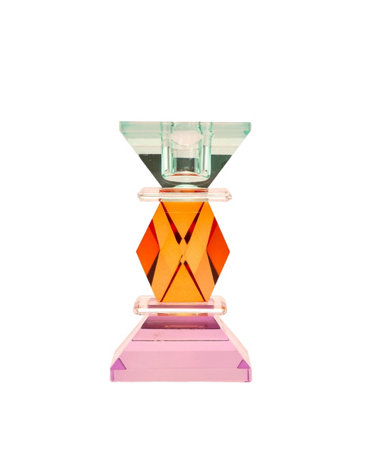 Ljusstake kristall mint/orange/rosa 12cm