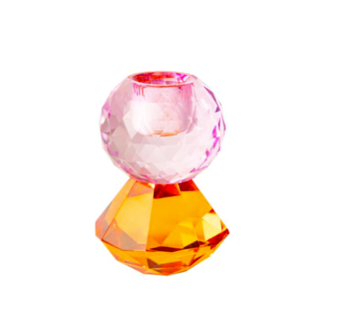 Kristall ljusstake i glas orange/rosa 10cm