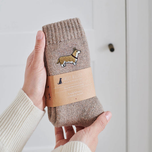 Strumpor med broderad hund - Corgi