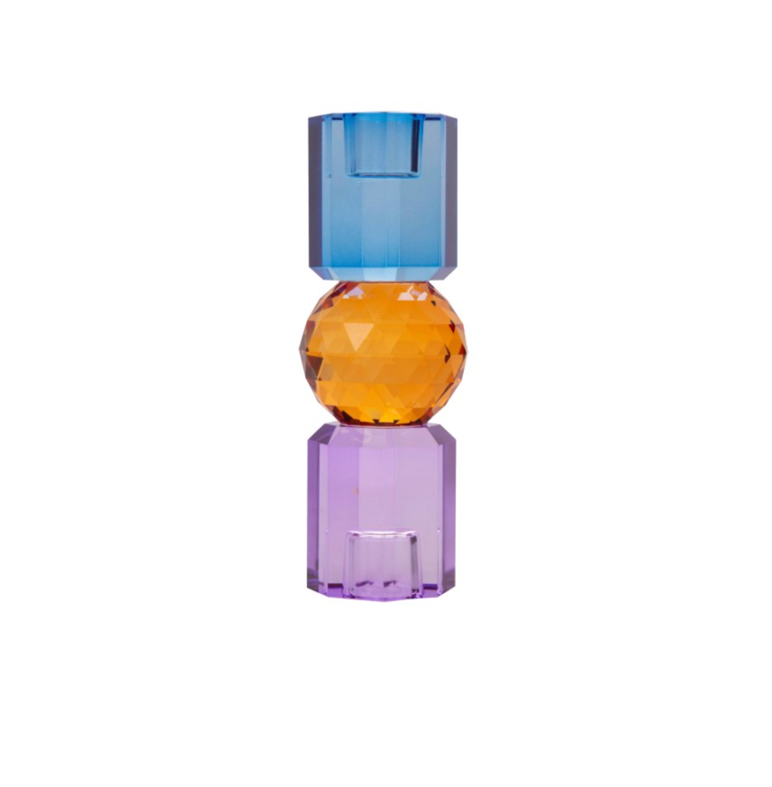 Kristall ljusstake i glas blå/orange/lila